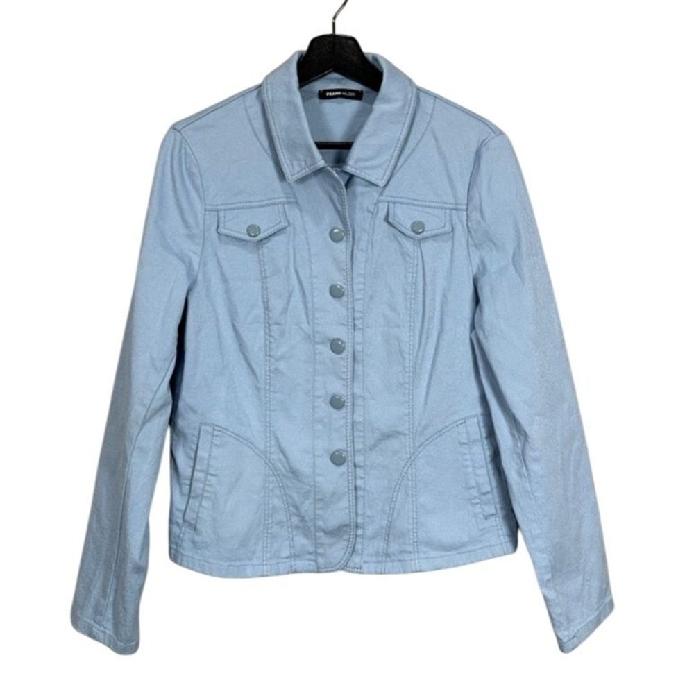 Frank Walder Women Light‎ Blue Textured Button Front Long Sleeve Jacket M 38